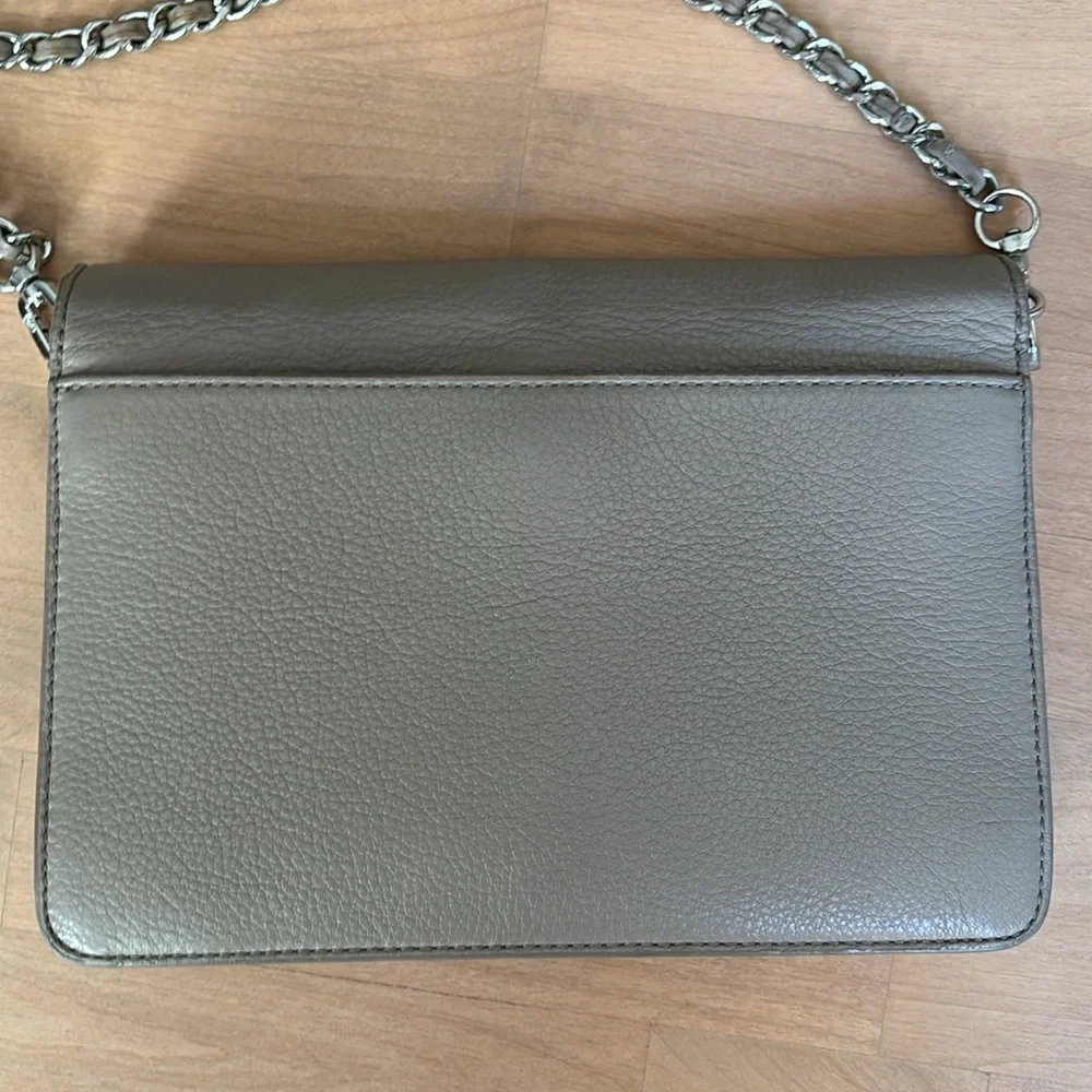 Tory Burch Kira Leather Envelope Convertible Clutch Crossbody Chain Champagne